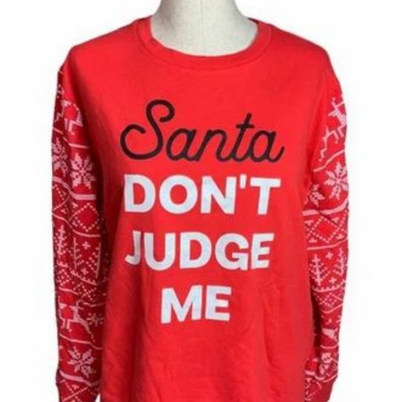 Ugly Sweater (NOT) Santa Don't Judge Me Red Long Sleeve Tee XXL - Picture 1 of 3